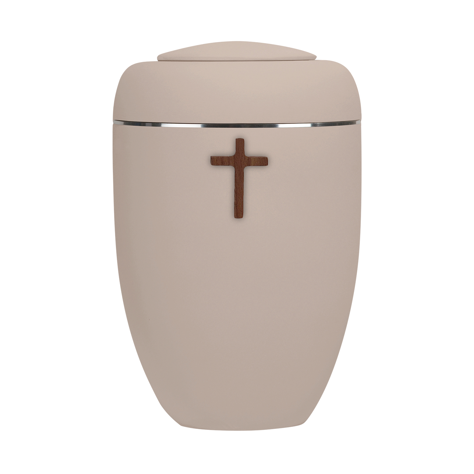 Oxidrote Symbol-Urne mit Holzkreuz und Aluminiumscheibe